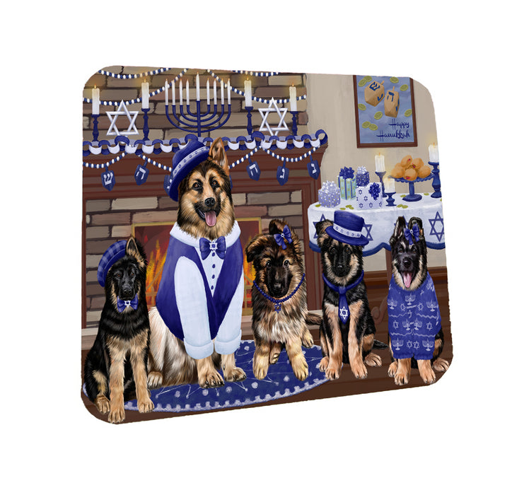 Happy Hanukkah Family German Shepherd Dogs Coasters Set of 4 CSTA57575