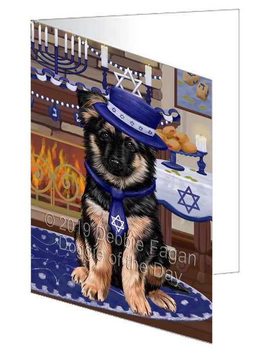 Happy Hanukkah German Shepherd Dog Handmade Artwork Assorted Pets Greeting Cards and Note Cards with Envelopes for All Occasions and Holiday Seasons GCD78371