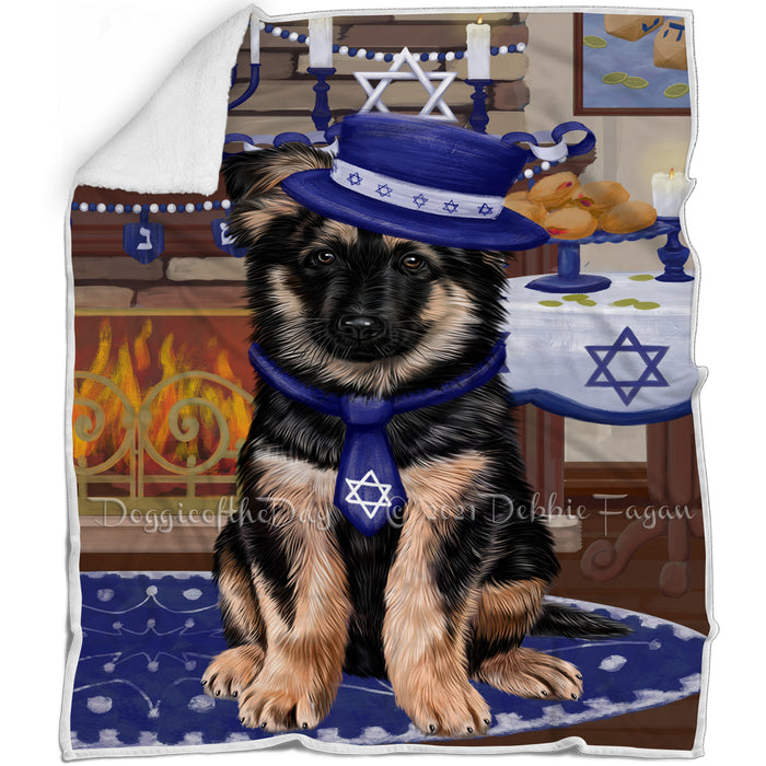 Happy Hanukkah Family and Happy Hanukkah Both German Shepherd Dog Blanket BLNKT140033
