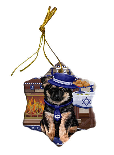 Happy Hanukkah German Shepherd Dog Star Porcelain Ornament SPOR57675