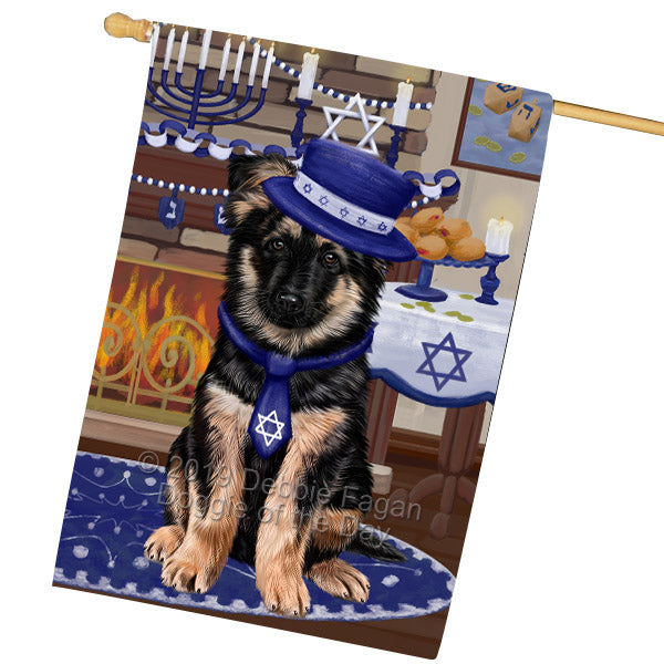 Happy Hanukkah Family and Happy Hanukkah Both German Shepherd Dog House Flag FLG65775