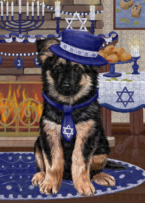 Happy Hanukkah Family and Happy Hanukkah Both German Shepherd Dog Puzzle with Photo Tin PUZL97008