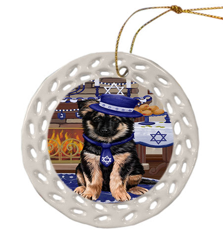 Happy Hanukkah German Shepherd Dog Ceramic Doily Ornament DPOR57675
