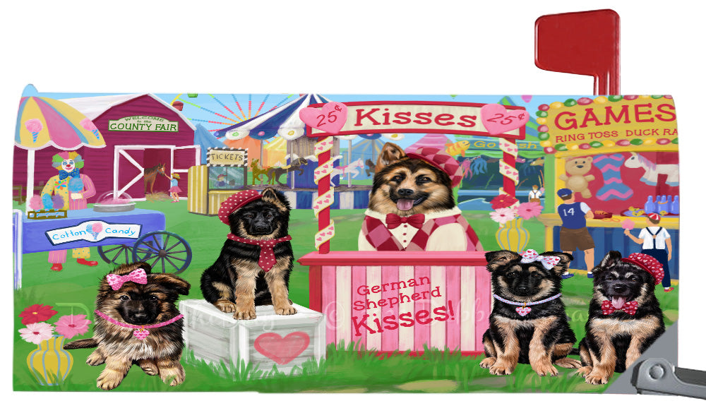 Carnival Kissing Booth German Shepherd Dogs Magnetic Mailbox Cover Both Sides Pet Theme Printed Decorative Letter Box Wrap Case Postbox Thick Magnetic Vinyl Material