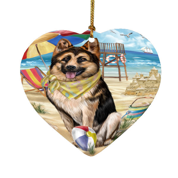 Pet Friendly Beach German Shepherd Dog  Heart Christmas Ornament HPORA58907