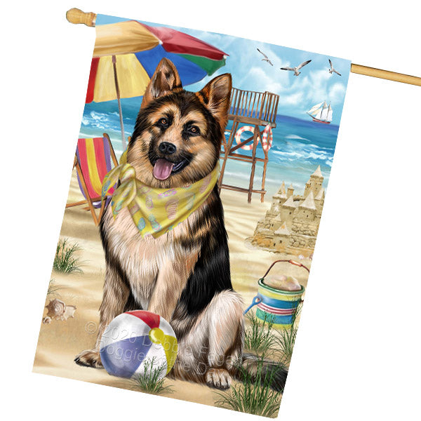 Pet Friendly Beach German Shepherd Dog House Flag Outdoor Decorative Double Sided Pet Portrait Weather Resistant Premium Quality Animal Printed Home Decorative Flags 100% Polyester FLG68916