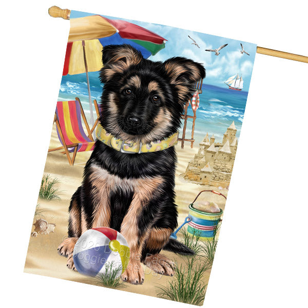 Pet Friendly Beach German Shepherd Dog House Flag Outdoor Decorative Double Sided Pet Portrait Weather Resistant Premium Quality Animal Printed Home Decorative Flags 100% Polyester FLG68917