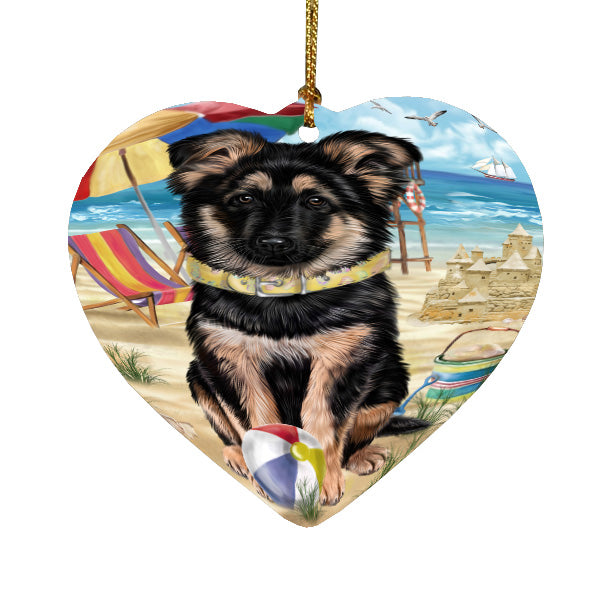 Pet Friendly Beach German Shepherd Dog  Heart Christmas Ornament HPORA58908