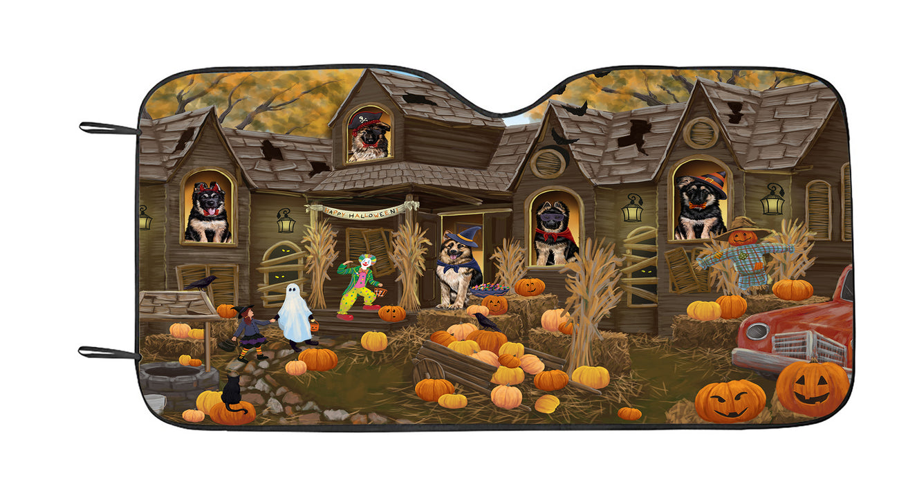 Haunted House Halloween Trick or Treat German Shepherd Dogs Car Sun Shade