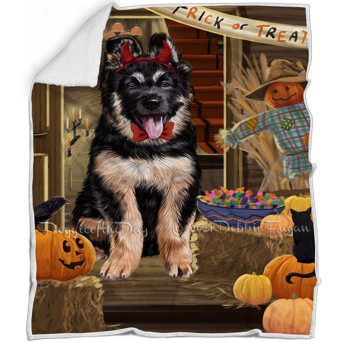 Enter at Own Risk Trick or Treat Halloween German Shepherd Dog Blanket BLNKT95484