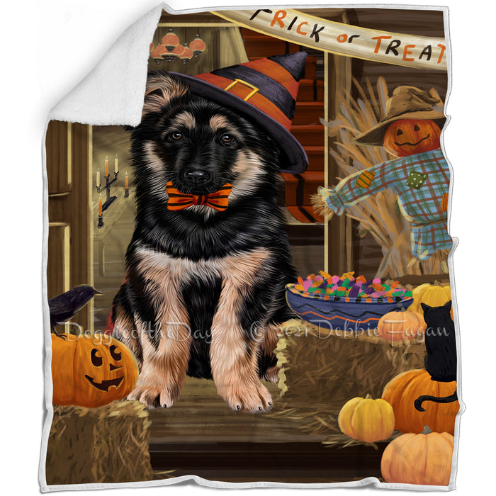 Enter at Own Risk Trick or Treat Halloween German Shepherd Dog Blanket BLNKT95493
