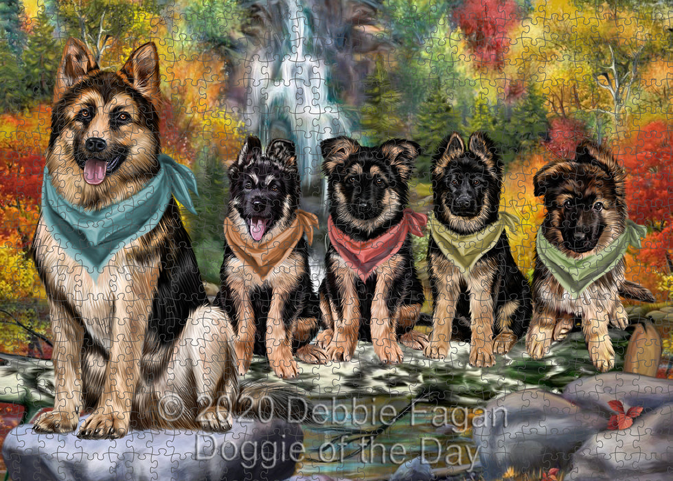 Scenic Waterfall German Shepherd Dogs Portrait Jigsaw Puzzle for Adults Animal Interlocking Puzzle Game Unique Gift for Dog Lover's with Metal Tin Box