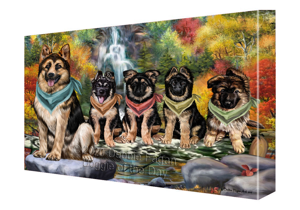 Scenic Waterfall German Shepherd Dogs Canvas Wall Art - Premium Quality Ready to Hang Room Decor Wall Art Canvas - Unique Animal Printed Digital Painting for Decoration