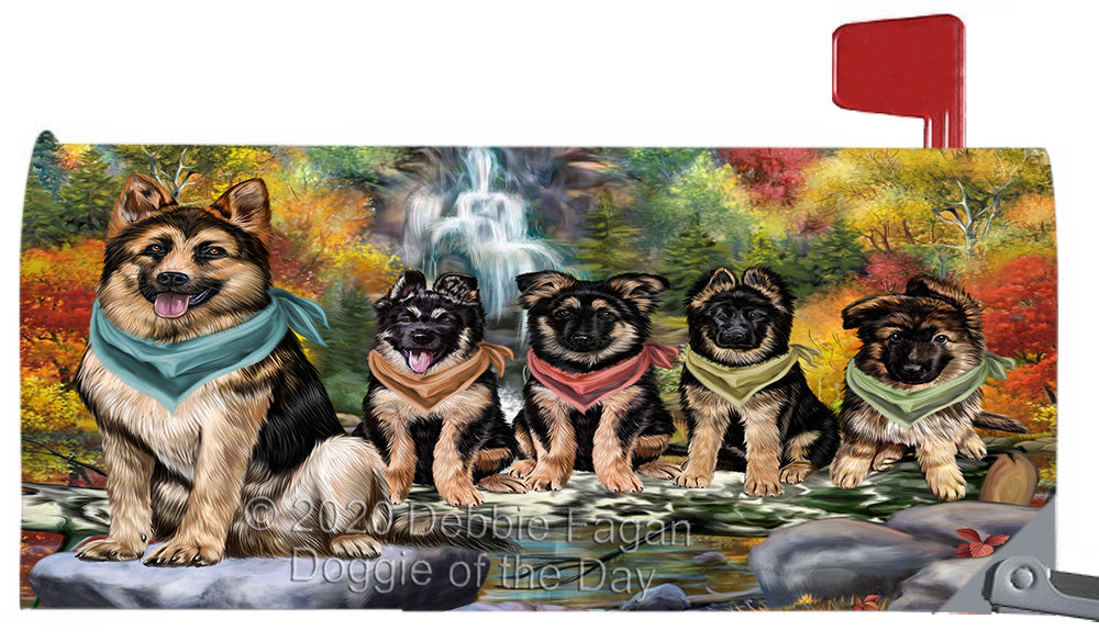 Scenic Waterfall German Shepherd Dogs Magnetic Mailbox Cover Both Sides Pet Theme Printed Decorative Letter Box Wrap Case Postbox Thick Magnetic Vinyl Material