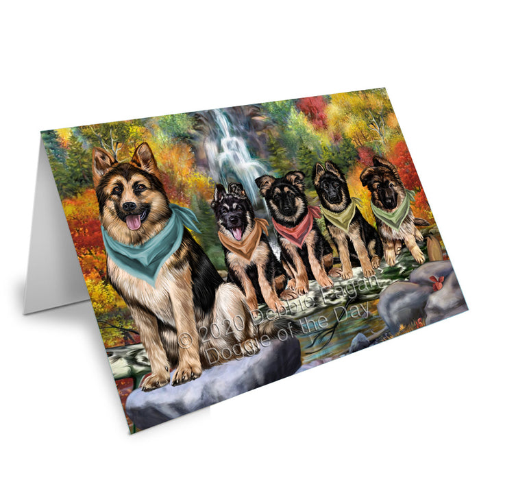 Scenic Waterfall German Shepherd Dogs Handmade Artwork Assorted Pets Greeting Cards and Note Cards with Envelopes for All Occasions and Holiday Seasons