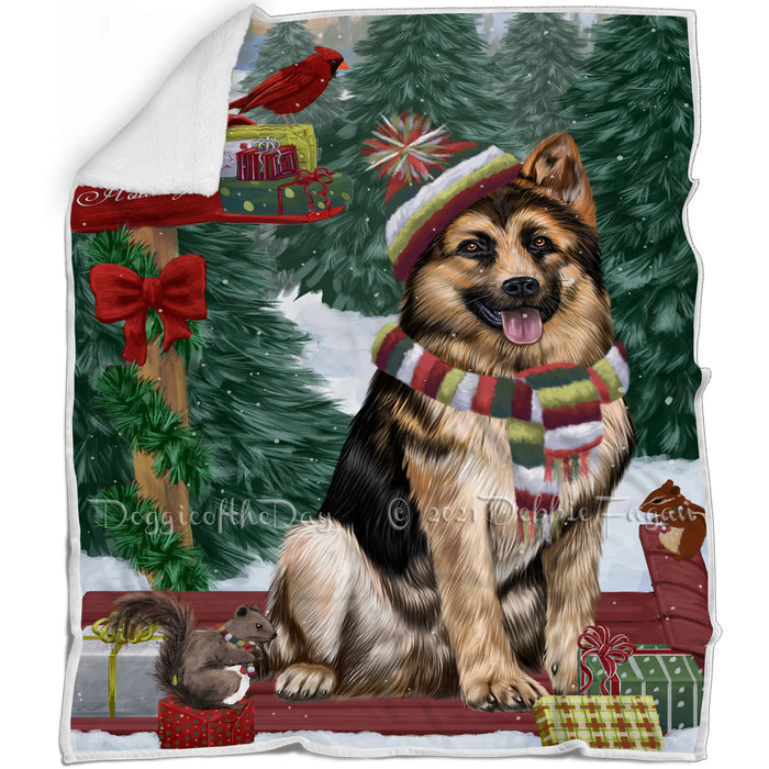 Merry Christmas Woodland Sled German Shepherd Dog Blanket BLNKT113799