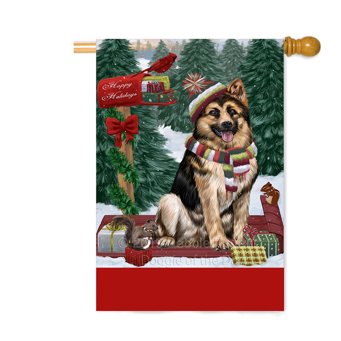 Personalized Merry Christmas Woodland Sled German Shepherd Dog Custom House Flag FLG-DOTD-A61643