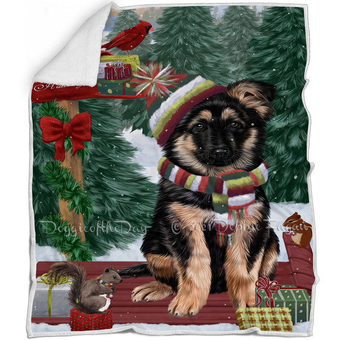 Merry Christmas Woodland Sled German Shepherd Dog Blanket BLNKT113808