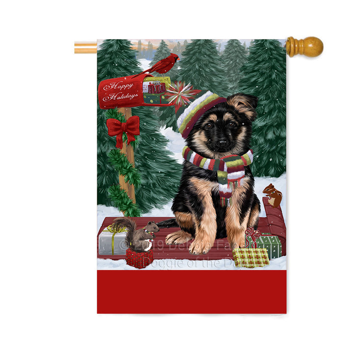 Personalized Merry Christmas Woodland Sled German Shepherd Dog Custom House Flag FLG-DOTD-A61644
