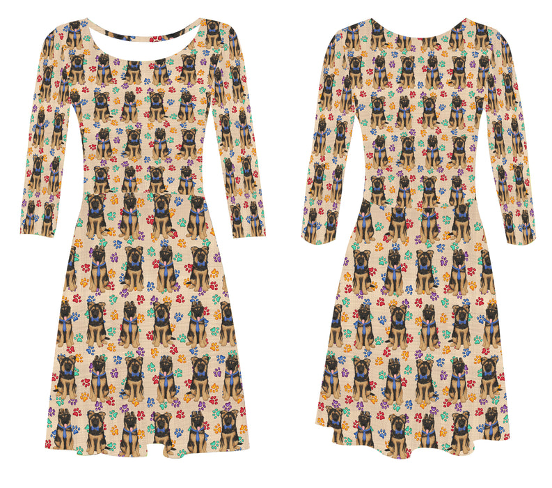 Rainbow Paw Print German Shepherd Dogs Blue 3/4 Sleeve Sundress