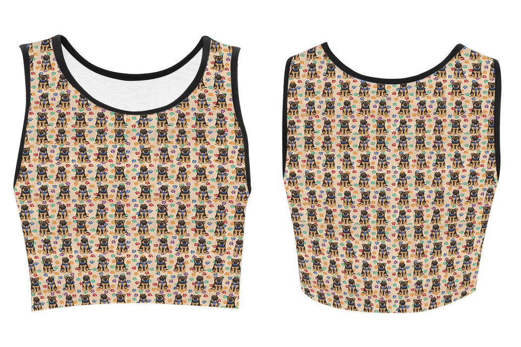 Rainbow Paw Print German Shepherd Dogs Blue Women's Crop Top