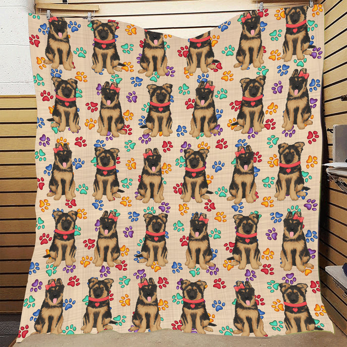 Rainbow Paw Print German Shepherd Dogs Red Quilt