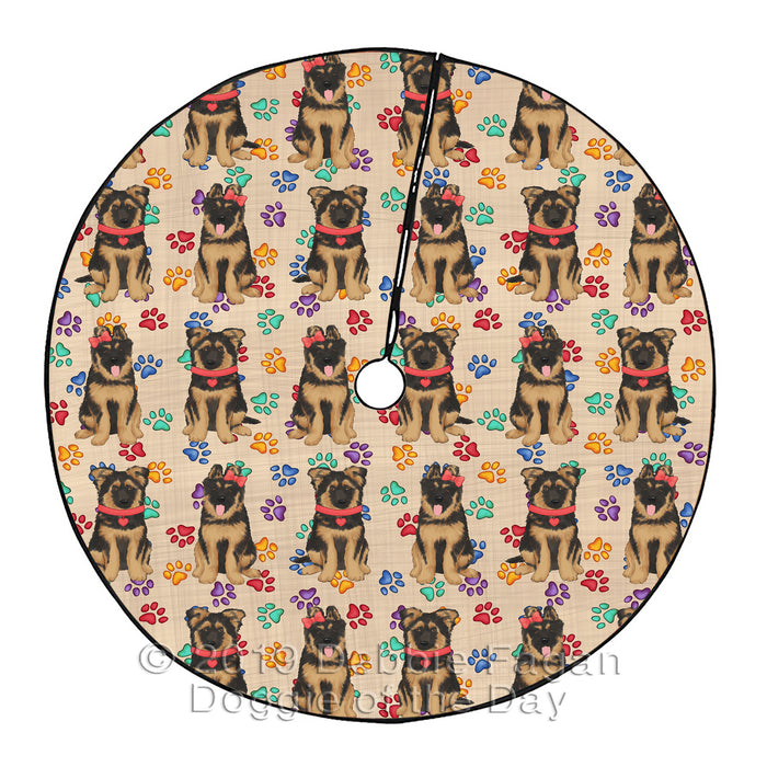 Rainbow Paw Print German Shepherd Dogs Red Christmas Tree Skirt