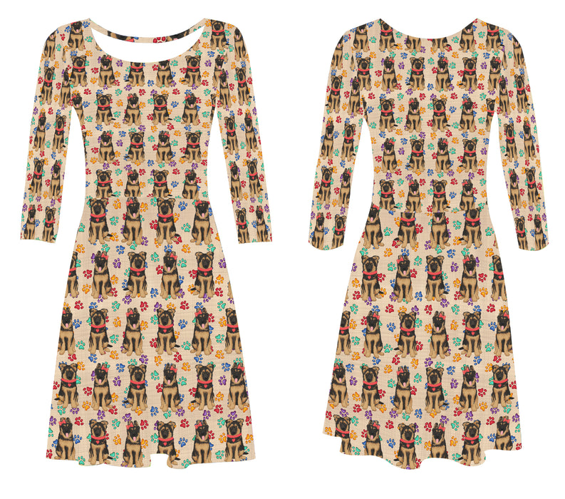 Rainbow Paw Print German Shepherd Dogs Red 3/4 Sleeve Sundress