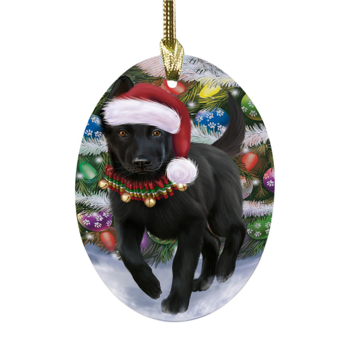 Trotting in the Snow German Shepher Dog Oval Glass Christmas Ornament OGOR49444