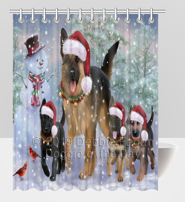 Christmas Running Fammily German Shepherd Dogs Shower Curtain