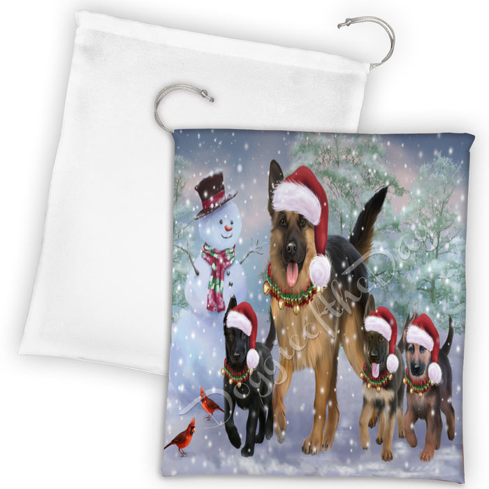 Christmas Running Fammily German Shepherd Dogs Drawstring Laundry or Gift Bag LGB48226
