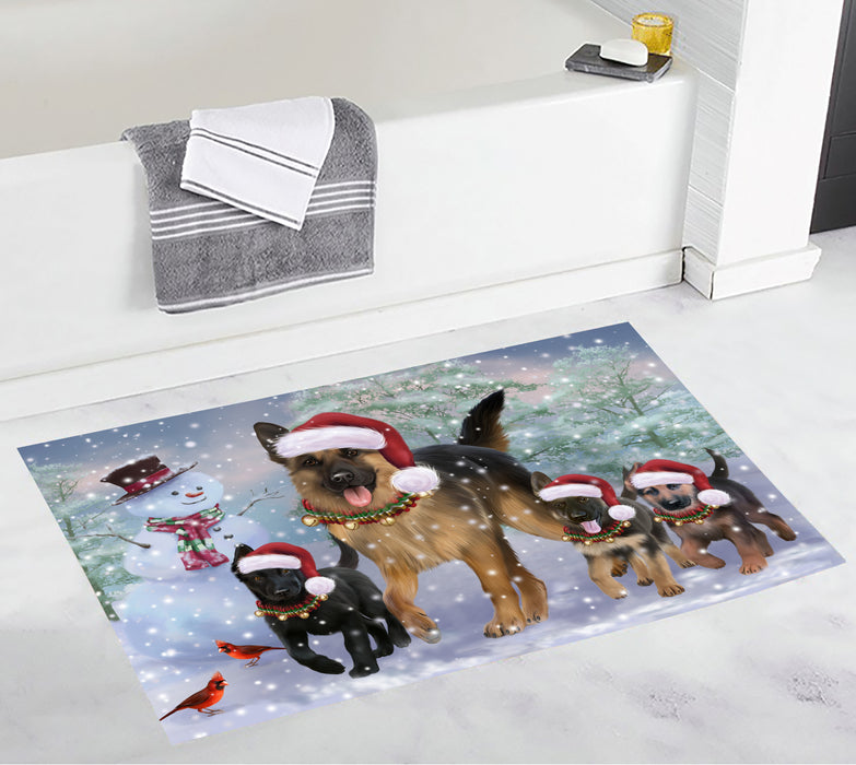 Christmas Running Fammily German Shepherd Dogs Bath Mat