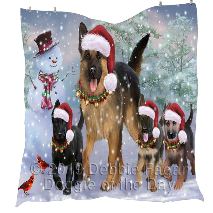 Christmas Running Fammily German Shepherd Dogs Quilt