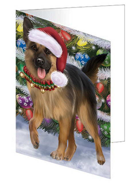 Trotting in the Snow German Shepher Dog Handmade Artwork Assorted Pets Greeting Cards and Note Cards with Envelopes for All Occasions and Holiday Seasons GCD68144
