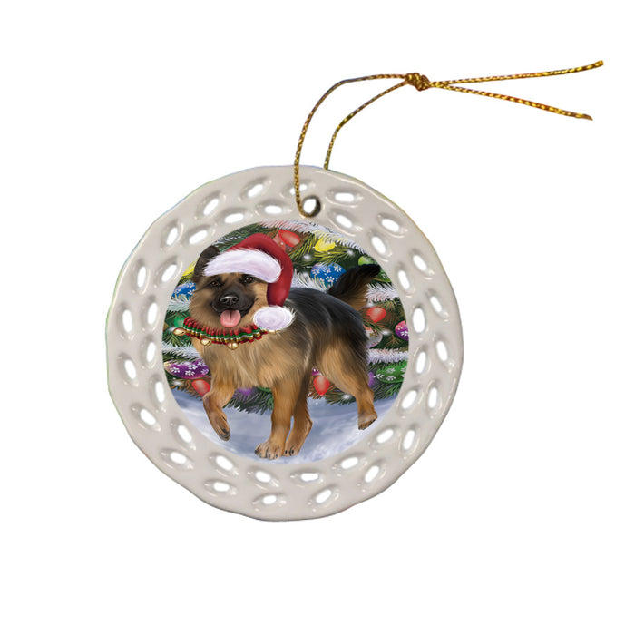 Trotting in the Snow German Shepher Dog Ceramic Doily Ornament DPOR54705