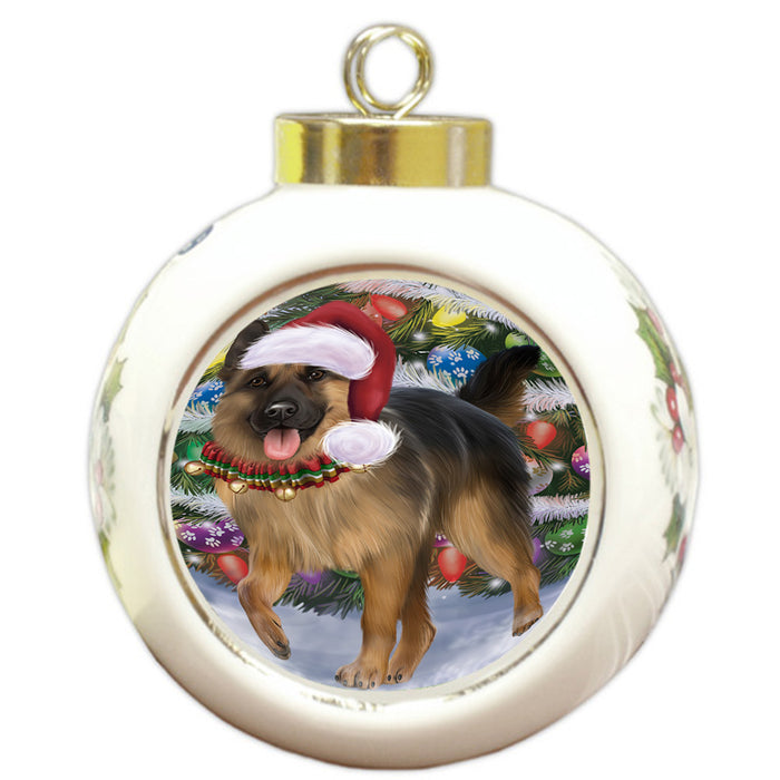 Trotting in the Snow German Shepher Dog Round Ball Christmas Ornament RBPOR54705