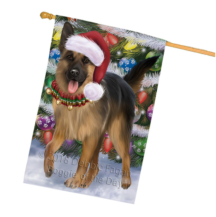 Trotting in the Snow German Shepher Dog House Flag FLG54903