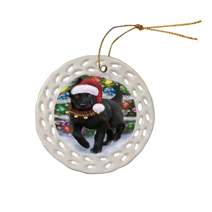 Trotting in the Snow German Shepher Dog Ceramic Doily Ornament DPOR54706