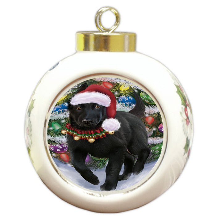 Trotting in the Snow German Shepher Dog Round Ball Christmas Ornament RBPOR54706