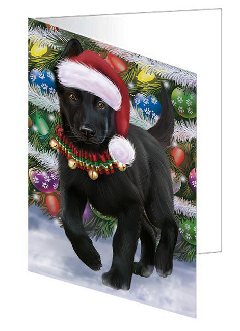Trotting in the Snow German Shepher Dog Handmade Artwork Assorted Pets Greeting Cards and Note Cards with Envelopes for All Occasions and Holiday Seasons GCD68147