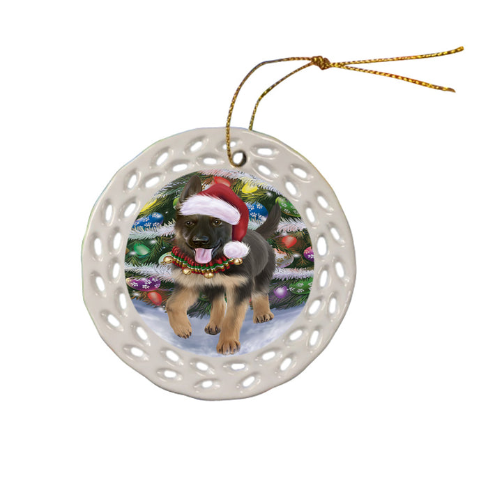 Trotting in the Snow German Shepher Dog Ceramic Doily Ornament DPOR54707