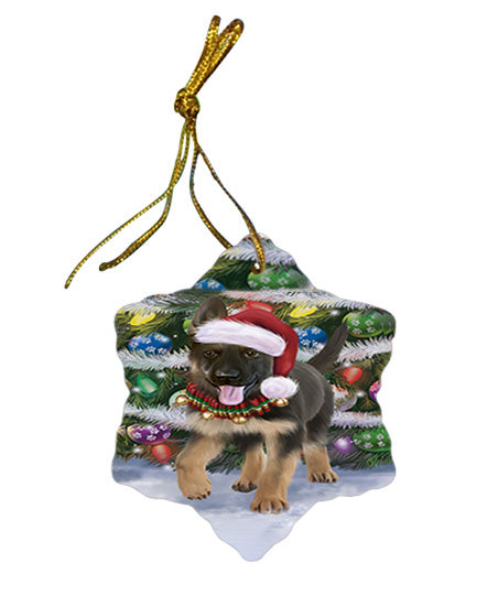 Trotting in the Snow German Shepher Dog Star Porcelain Ornament SPOR54698
