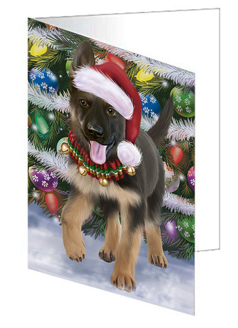 Trotting in the Snow German Shepher Dog Handmade Artwork Assorted Pets Greeting Cards and Note Cards with Envelopes for All Occasions and Holiday Seasons GCD68150