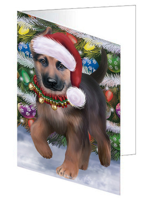 Trotting in the Snow German Shepher Dog Handmade Artwork Assorted Pets Greeting Cards and Note Cards with Envelopes for All Occasions and Holiday Seasons GCD68153