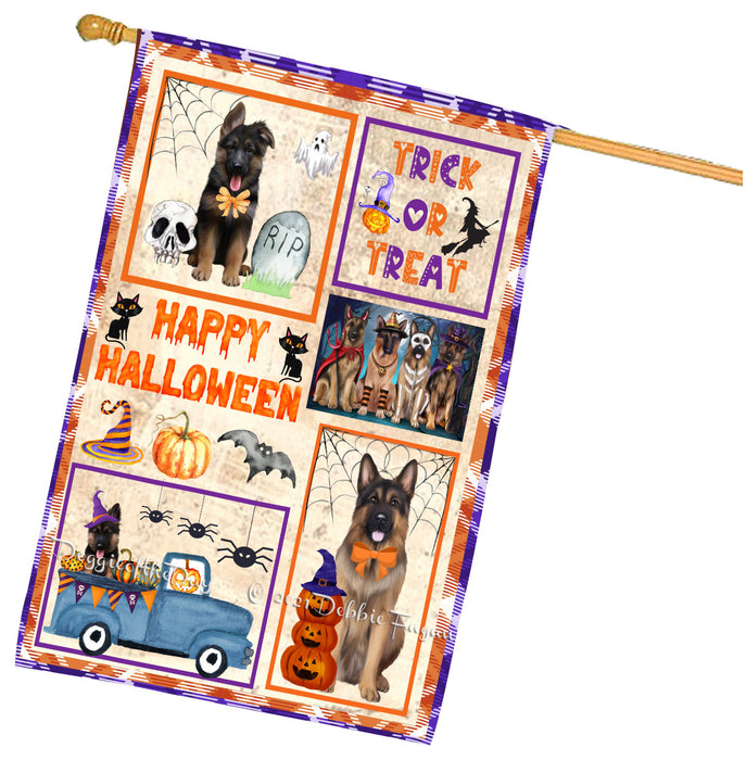 Happy Halloween Trick or Treat German Shepherd Dogs House Flag Outdoor Decorative Double Sided Pet Portrait Weather Resistant Premium Quality Animal Printed Home Decorative Flags 100% Polyester