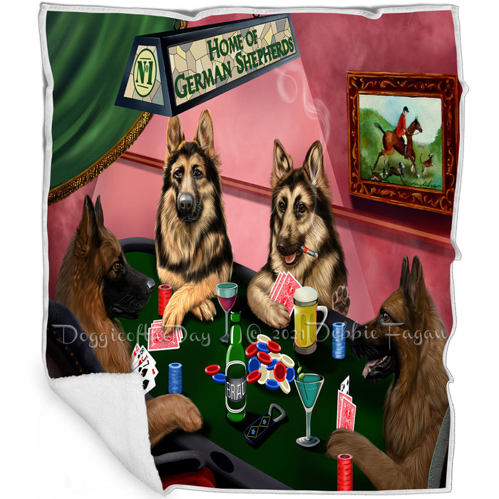 Home of German Shepherd 4 Dogs Playing Poker Blanket