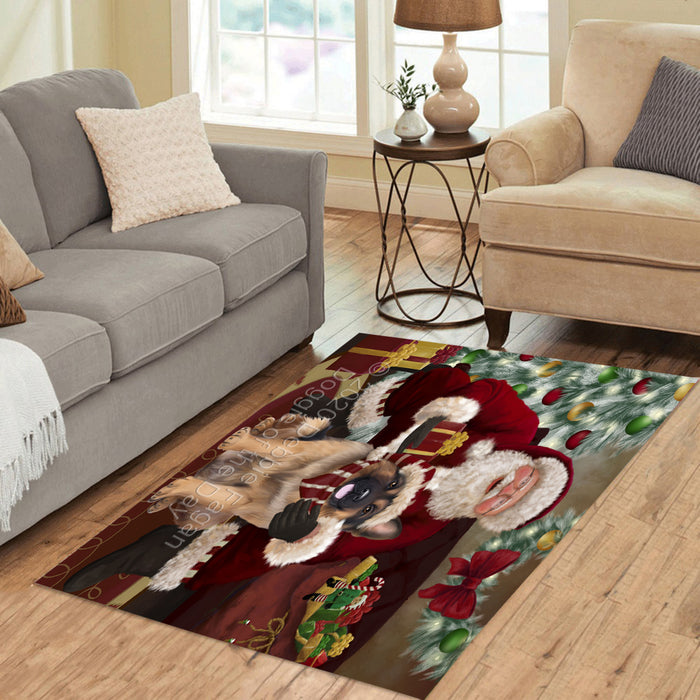 Santa's Christmas Surprise German Shepherd Dog Polyester Living Room Carpet Area Rug ARUG67531