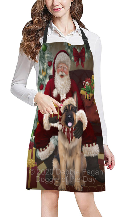Santa's Christmas Surprise German Shepherd Dog Apron - Adjustable Long Neck Bib for Adults - Waterproof Polyester Fabric With 2 Pockets - Chef Apron for Cooking, Dish Washing, Gardening, and Pet Grooming