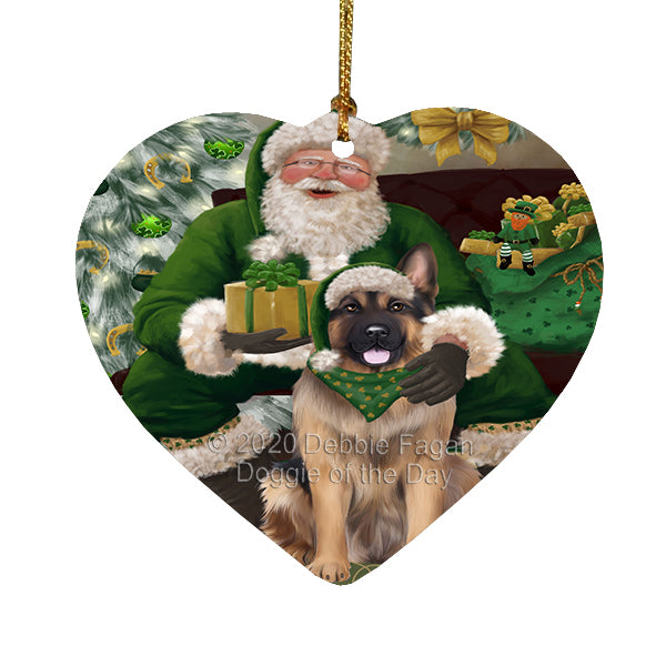 Christmas Irish Santa with Gift and German Shepherd Dog Heart Christmas Ornament RFPOR58269