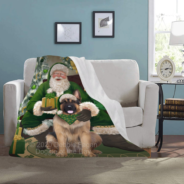 Christmas Irish Santa with Gift and German Shepherd Dog Blanket BLNKT141343